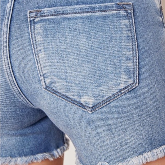 High Waist Rise Medium Wash Distressed Frayed Denim Jeans Shorts XS-L - Picture 7 of 8